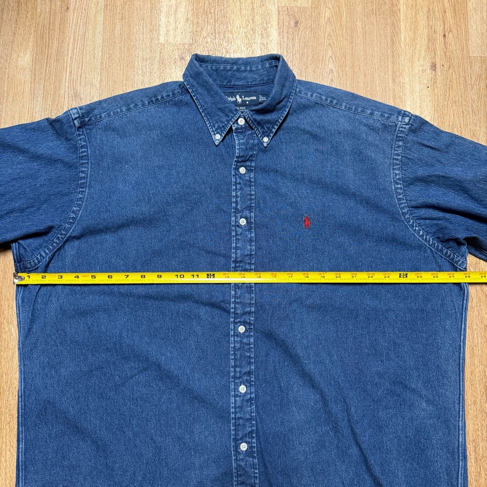 Vintage Ralph Lauren Blaire Blue Denim Button Up Long Sleeve Shirt XL Pony Logo - Picture 6 of 7